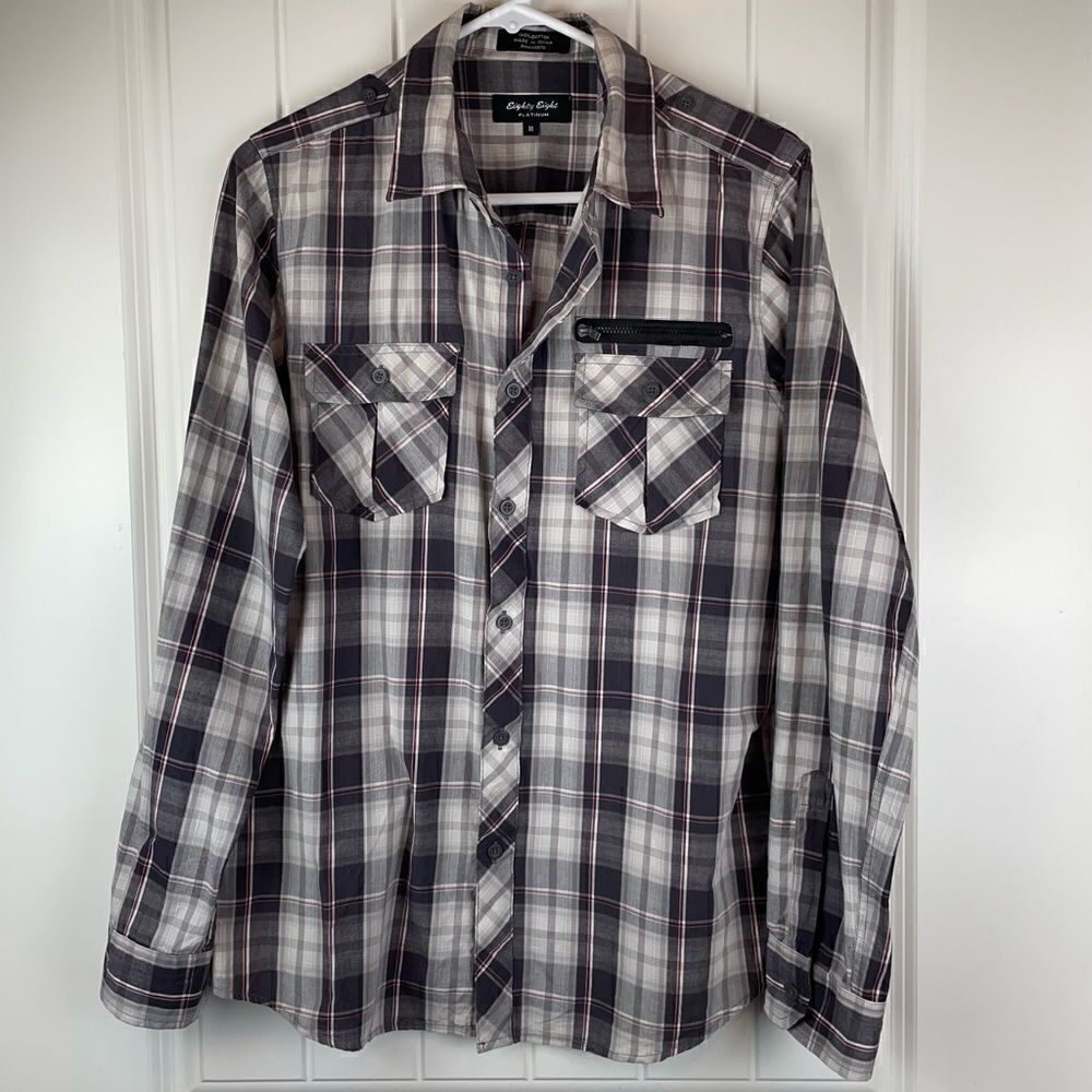 Eighty Eight Platinum 100% cotton long sleeve flannel button up shirt (0364)